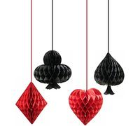 Happium Bolas de Papel Casino Las Vegas Decoraciones de Fiesta Nocturna Bolas de Panal Colgantes para decoración de Fondo de cumpleaños con temática mágica de Casino Rojo Negro 4 Piezas