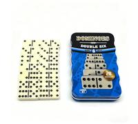 Happium Classic Double 6 Dominoes en caja metálica de 28 piezas - Juego para niños y adultos, actividades para personas con demencia, juego de bar, a partir de 6 años, formato de viaje