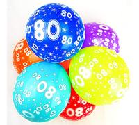 Happium Globos de látex surtidos de 12 pulgadas, 80 años, globos de cumpleaños número 80, paquete de 10 globos multicolores