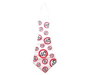 Happium Happy 40 Birthday Tie Number 40 Birthday Party Supplies, Party By Age 40 Ideas and Decorations Funny Birthday Sash Red 40 White Number Tie Tie, blanco, Measuring approx. 60 x 28 cm or 24 x 11