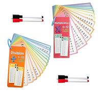 HAPPOW 2 juegos de tarjetas de aprendizaje 1x1, tablas de multiplicar/división, 1 vez 1 aprendizaje de matemáticas, con 4 lápices borrables, tabla de multiplicación/división, ayuda de aprendizaje