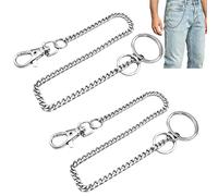 HAPPOW 2 llaveros de 30 cm, cadena de cartera, reloj de bolsillo, cadena para hombre, para cartera, cartera, pantalones, jean, cadena de eslabones plateados con mosquetón y llavero, plata, M