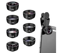 HAPPOW 7-in-1 Handy Objektiv, Fishgenobjektiv 210°, Wide Angle 120°, Macro Objetivo (25x), Portrait Lens (2X), Kaleidoscope, CPL/Star Filter, Compatible with Most Smartphones (con pinza)