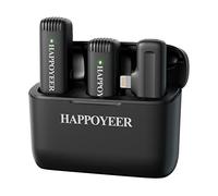 HAPPOYEER Micrófonos Lavalier inalámbricos para iPhone iPad, con 2 micrófonos inalámbricos, micrófono de Solapa con Funda de Carga para entrevistas, grabación de Video, Tiktok, Facebook