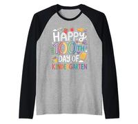 Happy 100th Day Kindergarten Rainbow Lettering Maestro Camiseta Manga Raglan