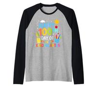 Happy 100th Day of Kindergarten Boys Girls Teacher 100 Days Camiseta Manga Raglan