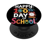 Happy 100th Day of School Iconos Coloridos Maestro Primaria PopSockets PopGrip Adhesivo