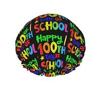 Happy 100th Day Of School Teachers Estudiantes Gorros de ducha Gorro de baño reutilizable Gorro de ducha de baño elástico Suave impermeable para gorros de pelo de todas las longitudes de cabello