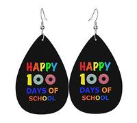 Happy 100th Day Of School Teachers Estudiantes Pendientes para Mujeres Niñas Cuero Ligero Joyería Lágrima Pendientes colgantes