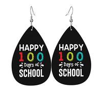 Happy 100th Day Of School Teachers Students PU Pendientes de cuero Earbob Pendientes Pendientes colgantes de lágrima para mujeres Niñas Boda nupcial