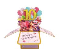 Happy 10th Birthday 10th Birthday Pop Up Tarjeta de felicitación para niñas, 10 años de edad, idea de regalo de cumpleaños para hija sobrina, divertida tarjeta de felicitación 3D de 10º cumpleaños