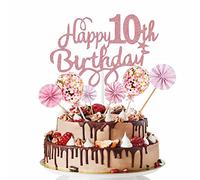 Happy 10th Birthday Cake Toppers Probuk 7PCS Reutilizables Purpurina Oro Rosa Para Tartas Kits con Abanico Papel Adornos y Globos Confeti,Decoraciones Fiesta Para CumpleañOs/Fiesta En Casa/Navidad
