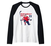 Happy 11th Birthday Boy Hockey Player Ice Hockey Theme Camiseta Manga Raglan