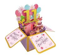 Happy 11th Birthday Pop Up Tarjeta para niña, 11 años de edad, idea de regalo de cumpleaños para hija, sobrina, divertida tarjeta de felicitación 3D para ella 11 cumpleaños
