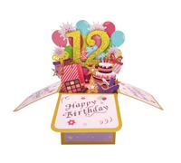 Happy 12th Birthday 12th Birthday Pop Up Tarjeta de felicitación para niñas, 12 años de edad, idea de regalo de cumpleaños para hija sobrina, divertida tarjeta de felicitación 3D de 12º cumpleaños