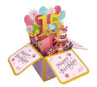 Happy 15th Birthday Pop Up Tarjeta para niña, 15 años de edad, idea de regalo de cumpleaños para hija sobrina, divertida tarjeta de felicitación 3D para 15 cumpleaños para ella