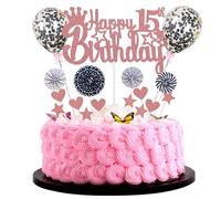 Happy 15th Birthday Tortendeko mädchen 15th Geburtstag Hello 15 Cake Topper Rosegold Kuchen Topper 15 Kuchen Deko 15 Geburtstag junge Tortendeko 15 Jahre mädchen Glitter Cake Topper für 15 Geburtstag