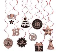 Happy 18th Birthday Party Colgante Remolinos Decoraciones de techo para niñas, 18 Colgantes de papel de aluminio para 18 años Suministros de decoración para fiesta de cumpleaños