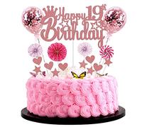Happy 19th Birthday Tortendeko mädchen 19th Geburtstag Hello 19 Cake Topper Rosegold Kuchen Topper 19 Kuchen Deko 19 Geburtstag junge Tortendeko 19 Jahre mädchen Glitter Cake Topper für 19 Geburtstag