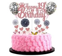Happy 19th Birthday Tortendeko mädchen 19th Geburtstag Hello 19 Cake Topper Rosegold Kuchen Topper 19 Kuchen Deko 19 Geburtstag junge Tortendeko 19 Jahre mädchen Glitter Cake Topper für 19 Geburtstag