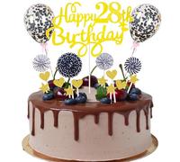 Happy 28th Birthday - Decoración para tartas con forma de corazón y estrella, color dorado y negro