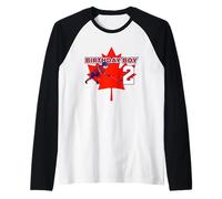 Happy 2nd Birthday Boy Canada Maple Leaf Hockey sobre Hielo Camiseta Manga Raglan