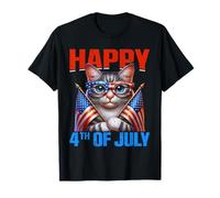 Happy 4th of July American Flag Men Women 4th of July Cat Camiseta