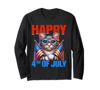 Happy 4th of July American Flag Men Women 4th of July Cat Manga Larga