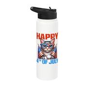 Happy 4th Of July American Flag Men Women 4th Of July Cat Stainless Steel Insulated Water Bottle