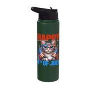 Happy 4th Of July American Flag Men Women 4th Of July Cat Stainless Steel Insulated Water Bottle
