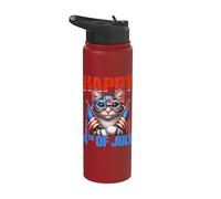 Happy 4th Of July American Flag Men Women 4th Of July Cat Stainless Steel Insulated Water Bottle