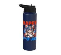 Happy 4th Of July American Flag Men Women 4th Of July Cat Stainless Steel Insulated Water Bottle