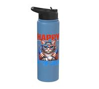 Happy 4th Of July American Flag Men Women 4th Of July Cat Stainless Steel Insulated Water Bottle