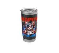 Happy 4th Of July American Flag Men Women 4th Of July Cat Vaso térmico de acero inoxidable de doble pared