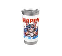Happy 4th Of July American Flag Men Women 4th Of July Cat Vaso térmico de acero inoxidable de doble pared