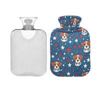 Happy 4th of July - Botella de agua caliente clásica de dibujos animados de perro y estrellas con funda, bolsa de agua caliente de invierno de 2 L, botellas de calor para cuello, hombros y piernas,