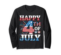Happy 4th of July Heart Men Women 4th of July American Flag Manga Larga