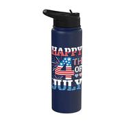 Happy 4th Of July Heart Men Women 4th Of July American Flag Stainless Steel Insulated Water Bottle