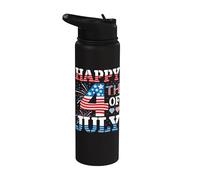 Happy 4th Of July Heart Men Women 4th Of July American Flag Stainless Steel Insulated Water Bottle