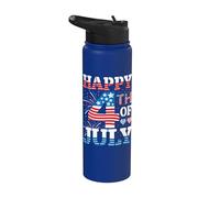 Happy 4th Of July Heart Men Women 4th Of July American Flag Stainless Steel Insulated Water Bottle