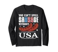 Happy 4th of July You Can't Spell Sausage Without USA Manga Larga