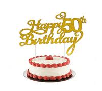 Happy 50th Birthday Cake Topper, Decoración Superior para Pastel Dorado Glitter, Decorativo para Mujeres y Hombres Fiesta de Cumpleaños Pastel