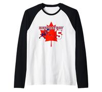 Happy 5th Birthday Boy Canada Maple Leaf Hockey sobre Hielo Camiseta Manga Raglan