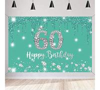 Happy 60th Birthday Fondo Banner Fiesta Decoración para Mujeres 60 años de edad Cartel de tela Póster Turquesa Fotografía Fondo 60 Cumpleaños Fiesta Suministros 150 x 90 cm