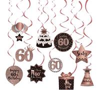 Happy 60th Birthday Party Hanging Swirls Streams Decoración de techo, Celebration 60 Hanging Swirls para 60 años de edad, Rose Gold Birthday Party Decorations Supplies
