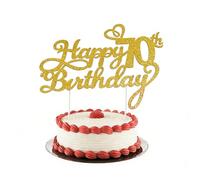 Happy 70th Birthday Cake Topper, Decoración Superior para Pastel Dorado Glitter, Decorativo para Mujeres y Hombres Fiesta de Cumpleaños Pastel