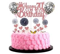 Happy 70th Birthday - Decoración para tarta de 70 años, color oro rosa y negro