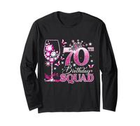 Happy 70th Birthday Squad Pink Wine 70 Years Old Queen Manga Larga