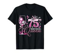 Happy 75th Birthday Queen Pink Wine 75 Years Old Women Camiseta