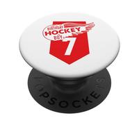 Happy 7th Birthday Boy Red Color Ice Hockey Theme PopSockets PopGrip Adhesivo